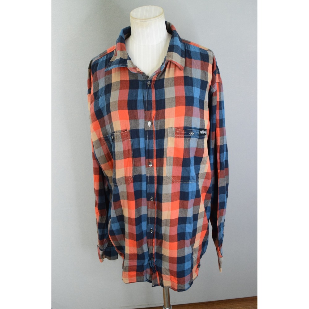 RepYourWater Mens XL Button Up Flannel Shirt Plaid Fish Explore Conserve
